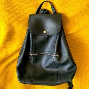 Used Longchamp Black Leather Drawstring Bag